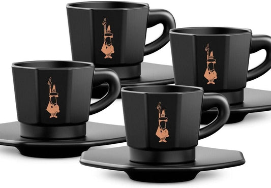Juego de 4 tazas con ocho caras l negro